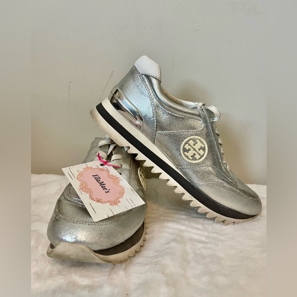 Tory Burch Shoes - Tory Burch Sawtooth Silver Metallic Sneakers Sz-8